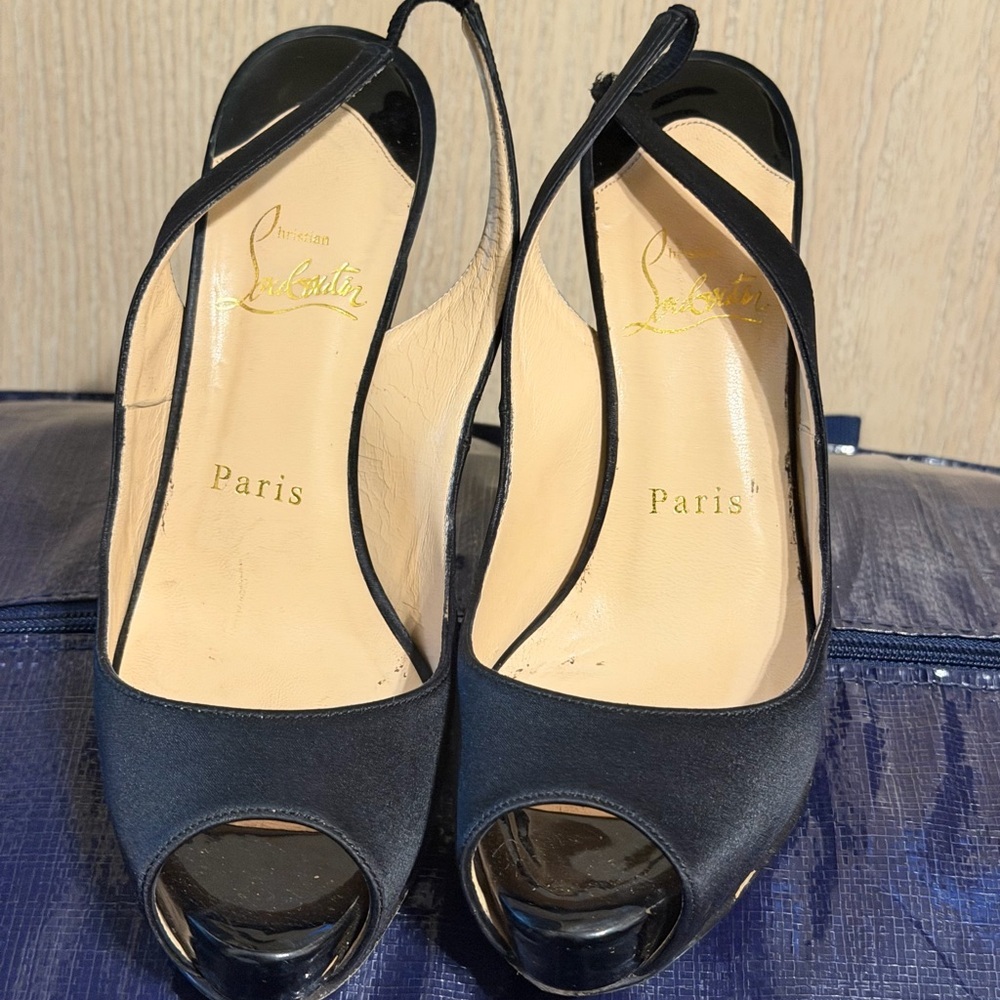 Christian Louboutin Black Slingback Peep Toe Pumps EU 35 / US 4.5–5 | Red Sole